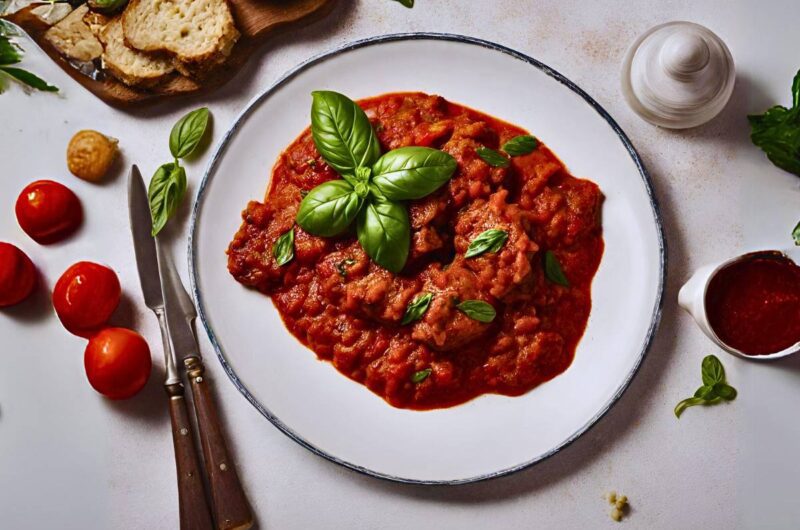 Receita de Carne com Molho de Tomate e Manjericão