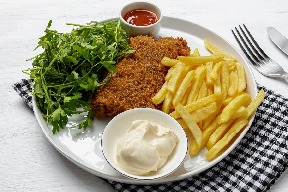 Delicioso Escalope de vitela à milanesa!