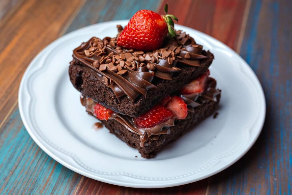 Sobremesa Deliciosa e Fácil! Faça agora um incrível brownie de chocolate com morangos!