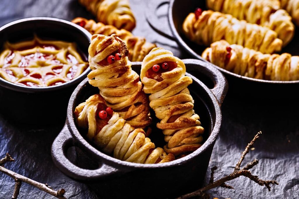 Essas Múmias de Salsicha são a combinação perfeita de sabor e diversão. Uma ótima opção para surpreender seus convidados em festas temáticas!