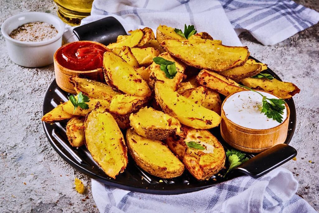 Prepare-se para uma explosão de sabor com nossas Batatas Assadas com Molho de Alho Vegano.